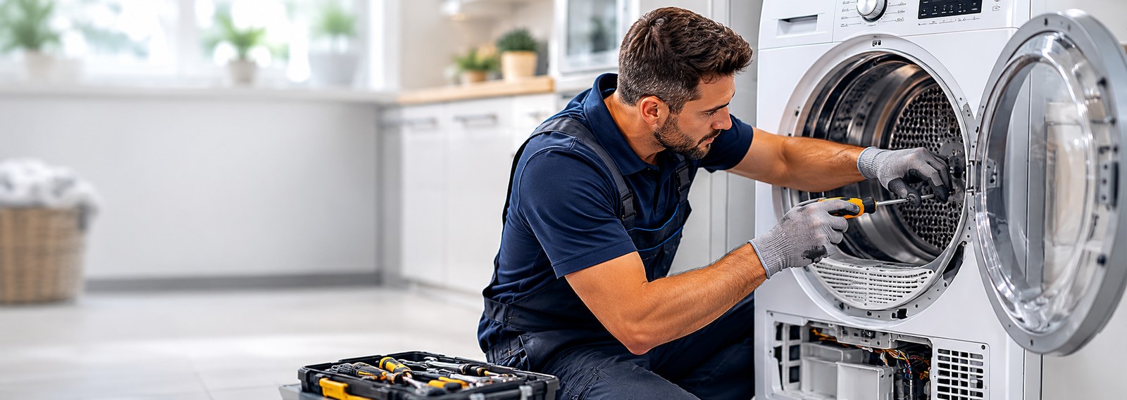 Appliance engineer carrying out installation